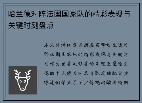 哈兰德对阵法国国家队的精彩表现与关键时刻盘点