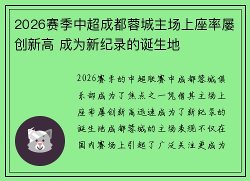 2026赛季中超成都蓉城主场上座率屡创新高 成为新纪录的诞生地